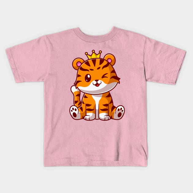 Cute King Cat Sitting Cartoon Kids T-Shirt by Catalyst Labs